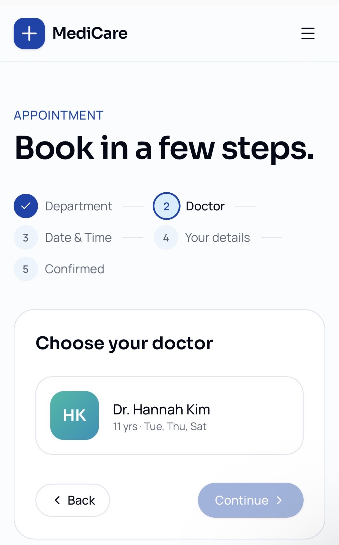 MediCare Clinic website screenshot 2