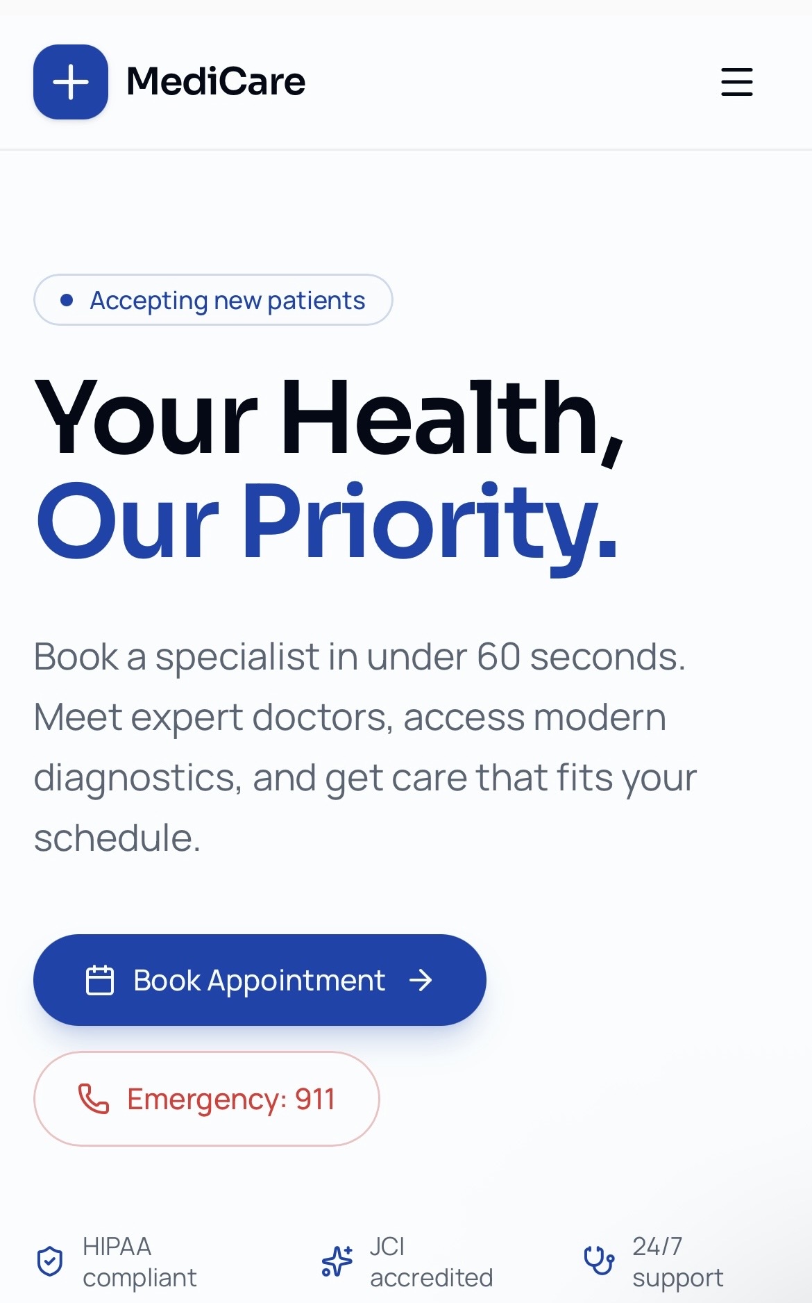MediCare Clinic website screenshot 1