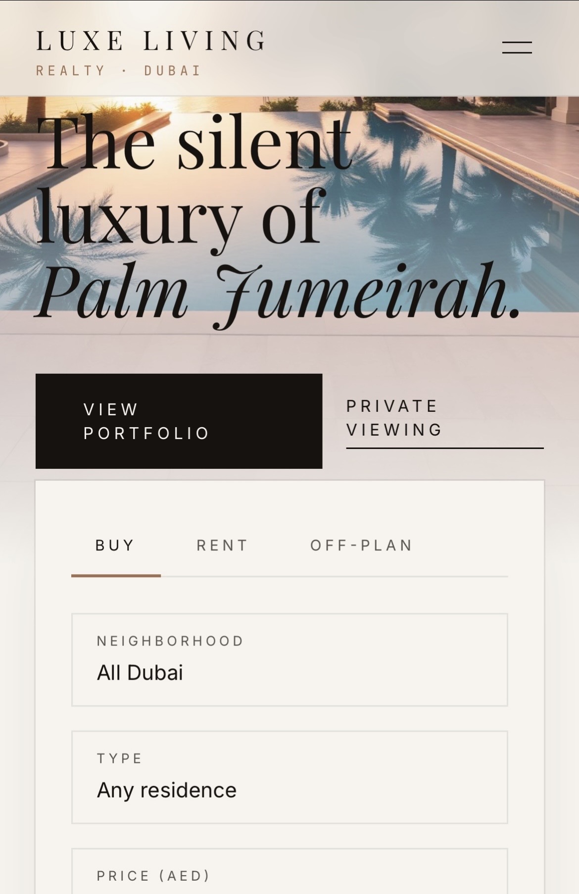 Luxe Living Realty website screenshot 1