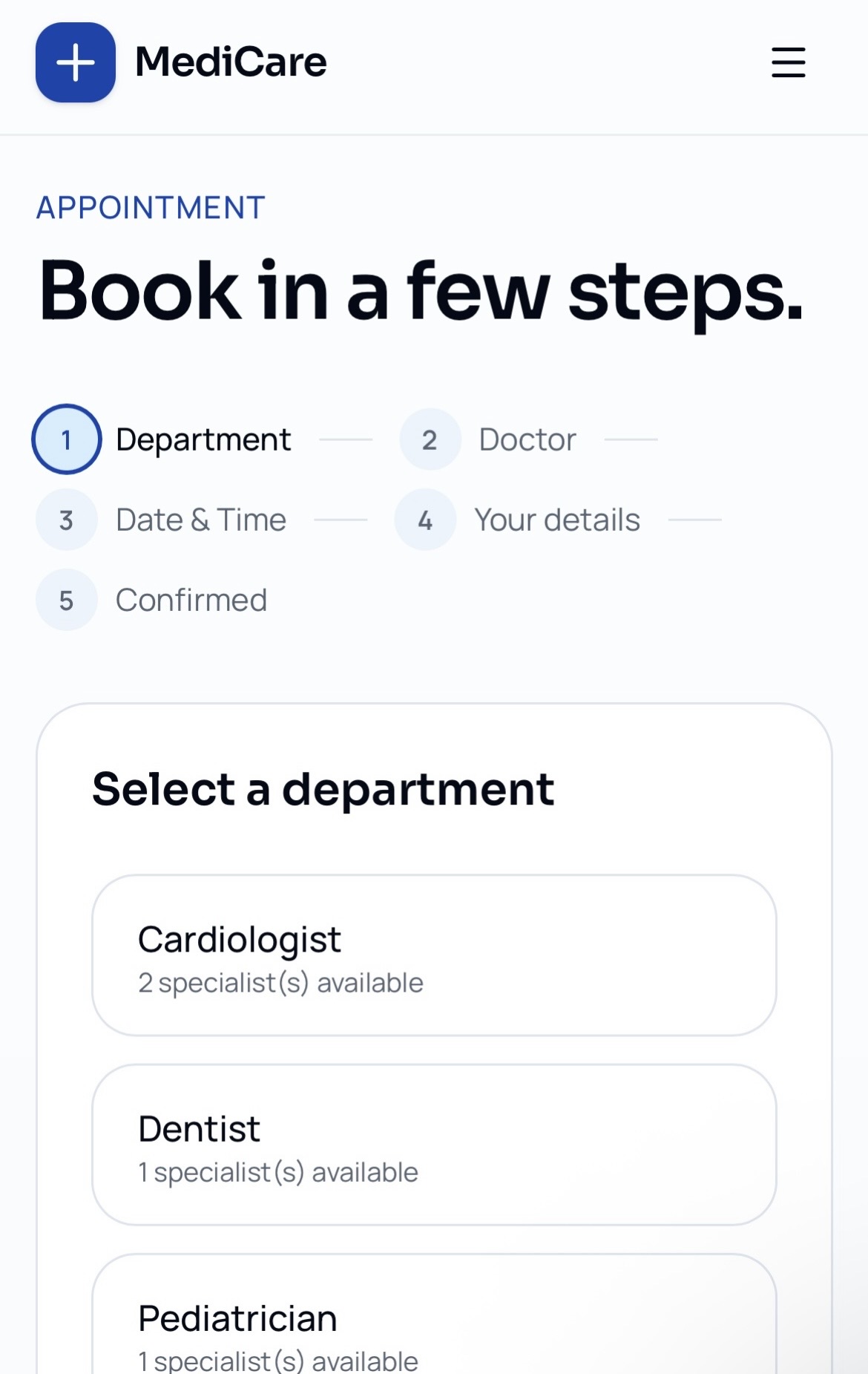 MediCare Clinic website screenshot 3